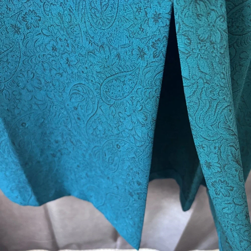 Vintage 2 Piece Coldwater Creek Dress Suit Teal Paisley Women Size Petite 12